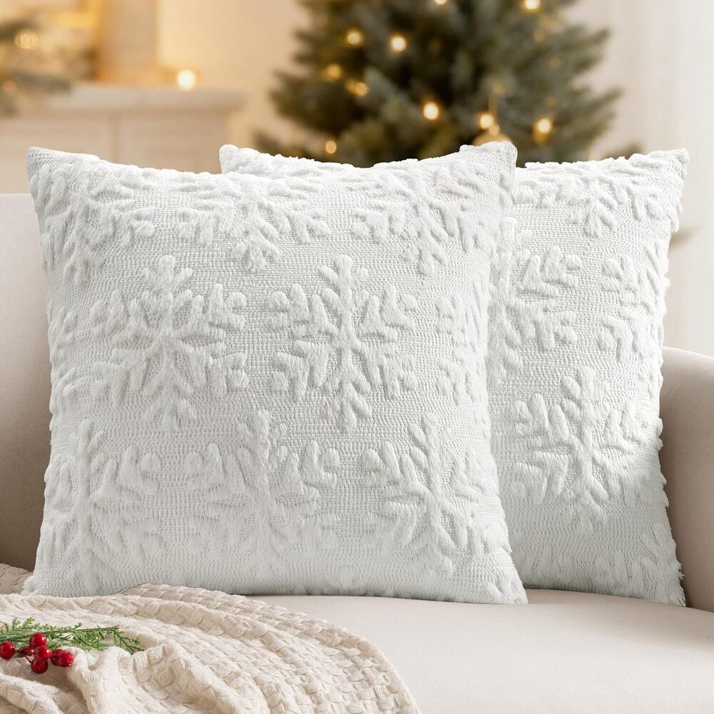 4002 Christmas Pure White Throw Pillow Covers Set of 2 Winter Snowflakes